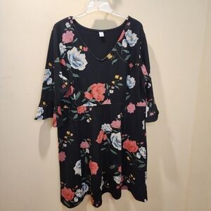 Old Navy Black Floral Print Plus size Midi dress size 2X